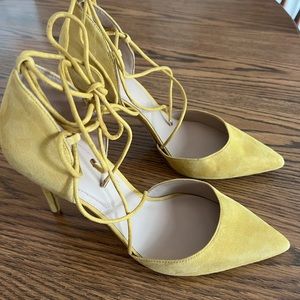 Aldo Yellow Suede Ankle Strap Heels- Size 9